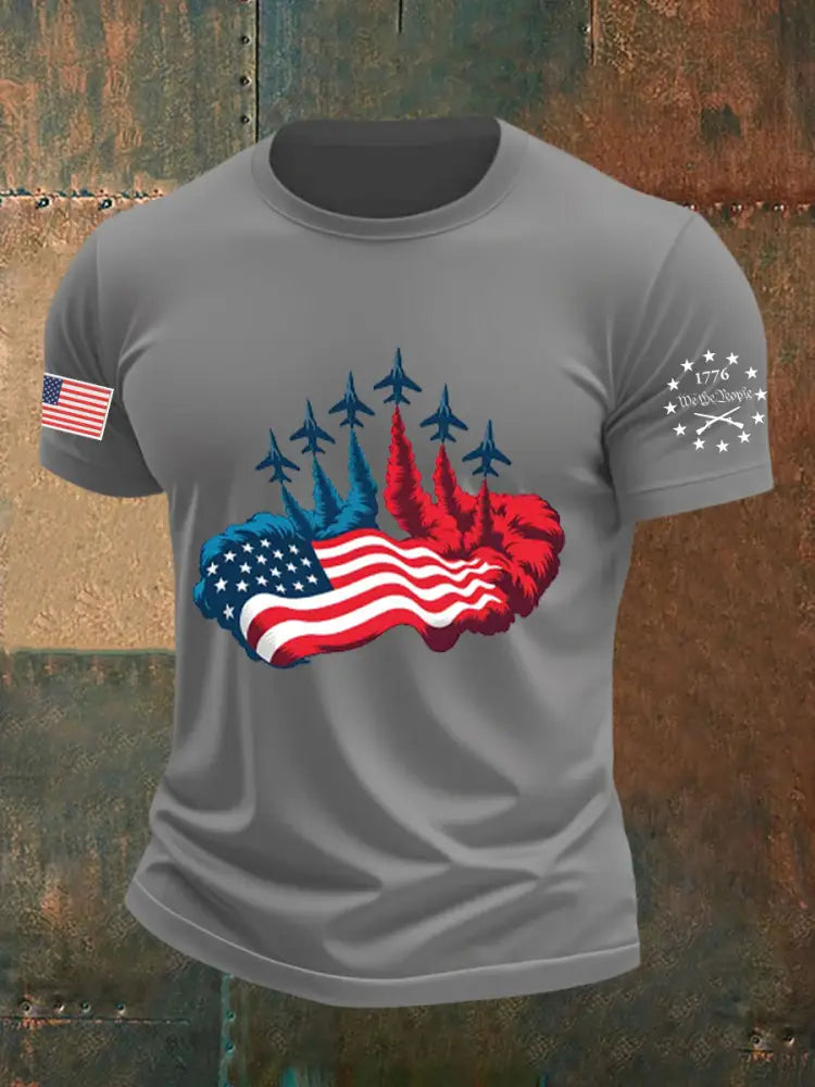 Men’s Independence Day American Flag Jet Planes Print Casual T-shirt Light Gray / S