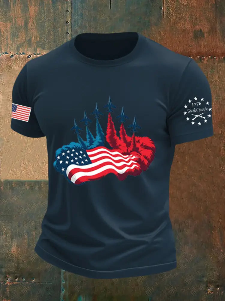 Men’s Independence Day American Flag Jet Planes Print Casual T-shirt Navy Blue / S