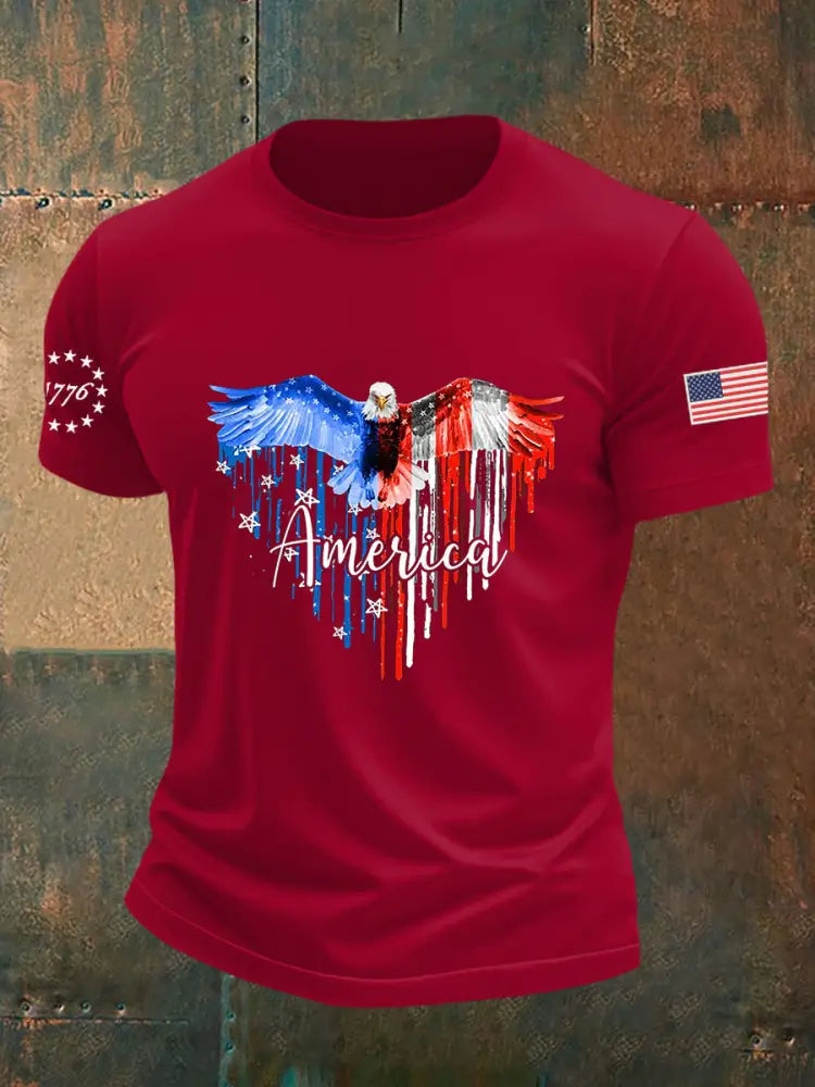 Men’s Independence Day Eagle Short Sleeve T-shirt Deep Red / S