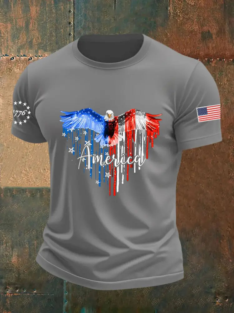 Men’s Independence Day Eagle Short Sleeve T-shirt Light Gray / S