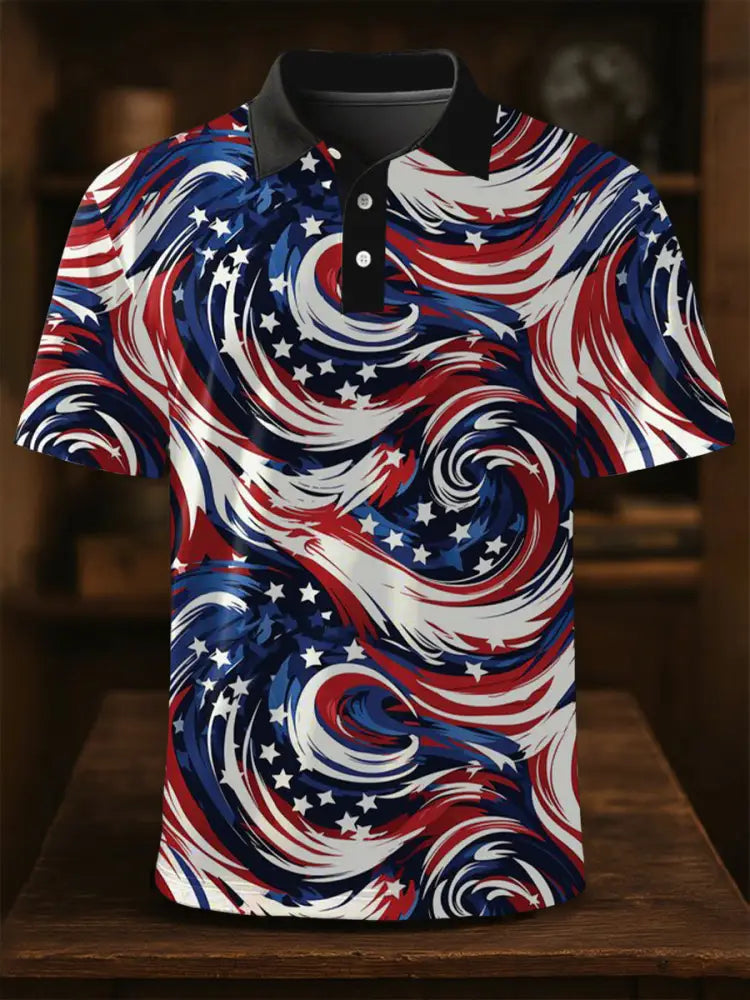 Men’s Independence Day Flag Print Short Sleeve Shirt As picture / S
