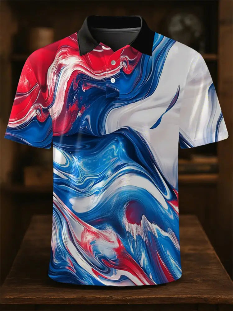 Men’s Independence Day Flag Print Short Sleeve Shirt As picture / S