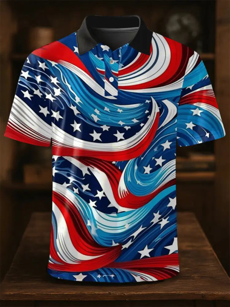 Men’s Independence Day Flag Print Short Sleeve Shirt As picture / S