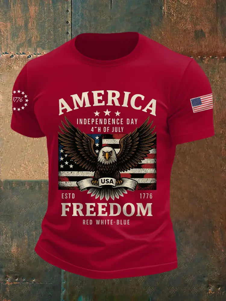 Men’s Independence Day Freedom Bald Eagle Graphic Casual Tee Deep Red / S