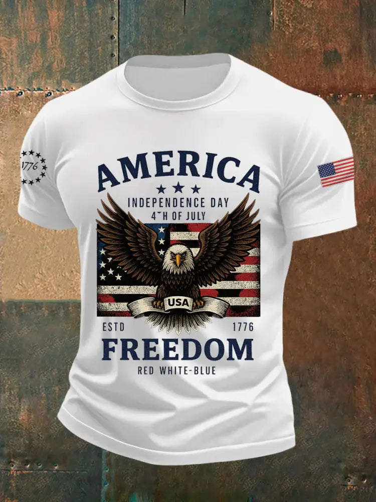 Men’s Independence Day Freedom Bald Eagle Graphic Casual Tee White / S