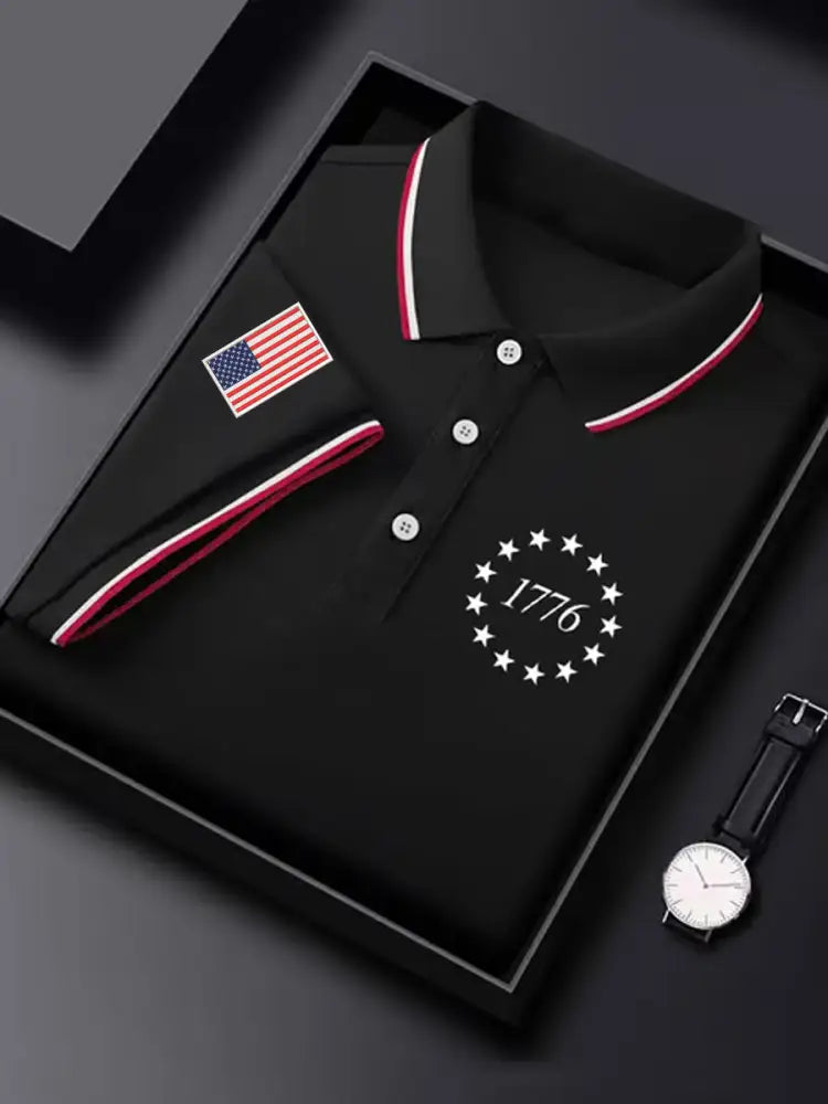Men’s Independence Day USA Flag 1776 Print Casual Top Black / S
