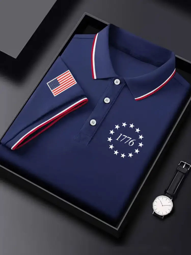 Men’s Independence Day USA Flag 1776 Print Casual Top Navy Blue / S