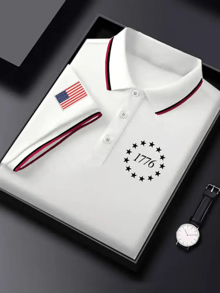 Men’s Independence Day USA Flag 1776 Print Casual Top White / S