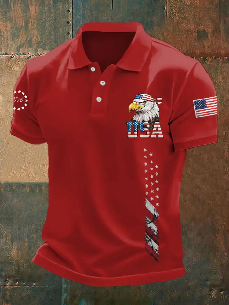 Men’s Independence Day USA Flag Bald Eagle Print Casual Top Red / S