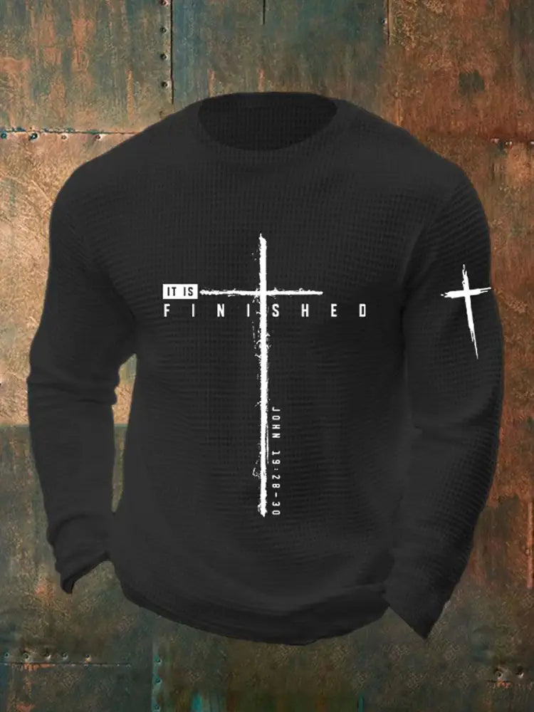 Men’s It Is Finished Cross Waffle Print T-shirt Black / S