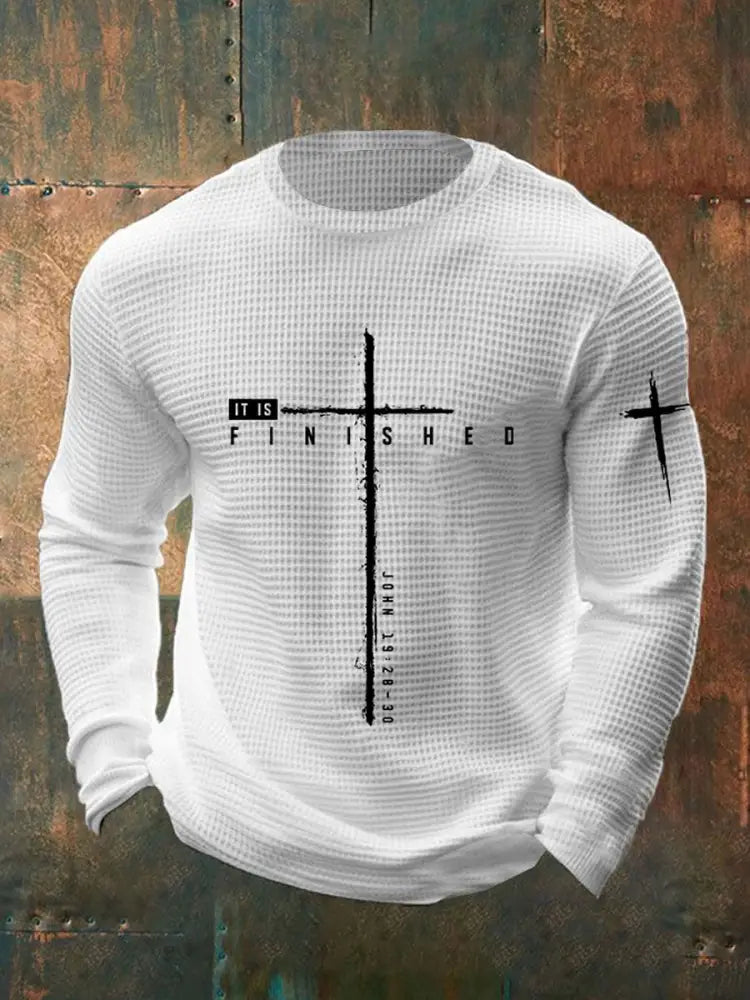 Men’s It Is Finished Cross Waffle Print T-shirt White / S