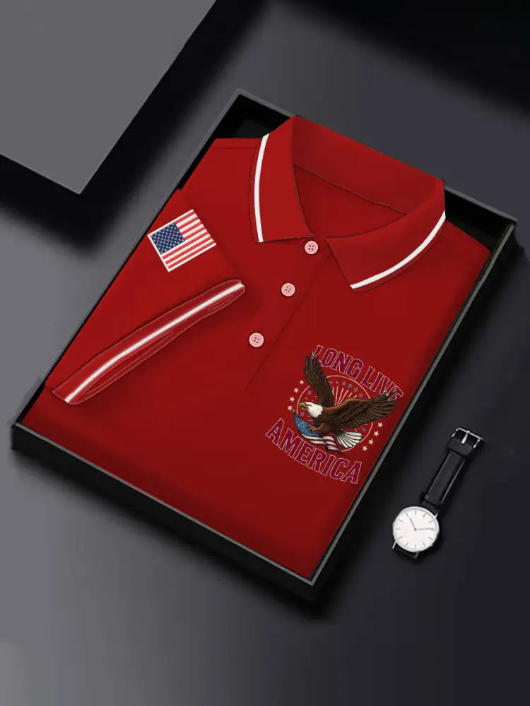 Men’s Long Live America Bald Eagle Print Independence Day Casual Top Red / S