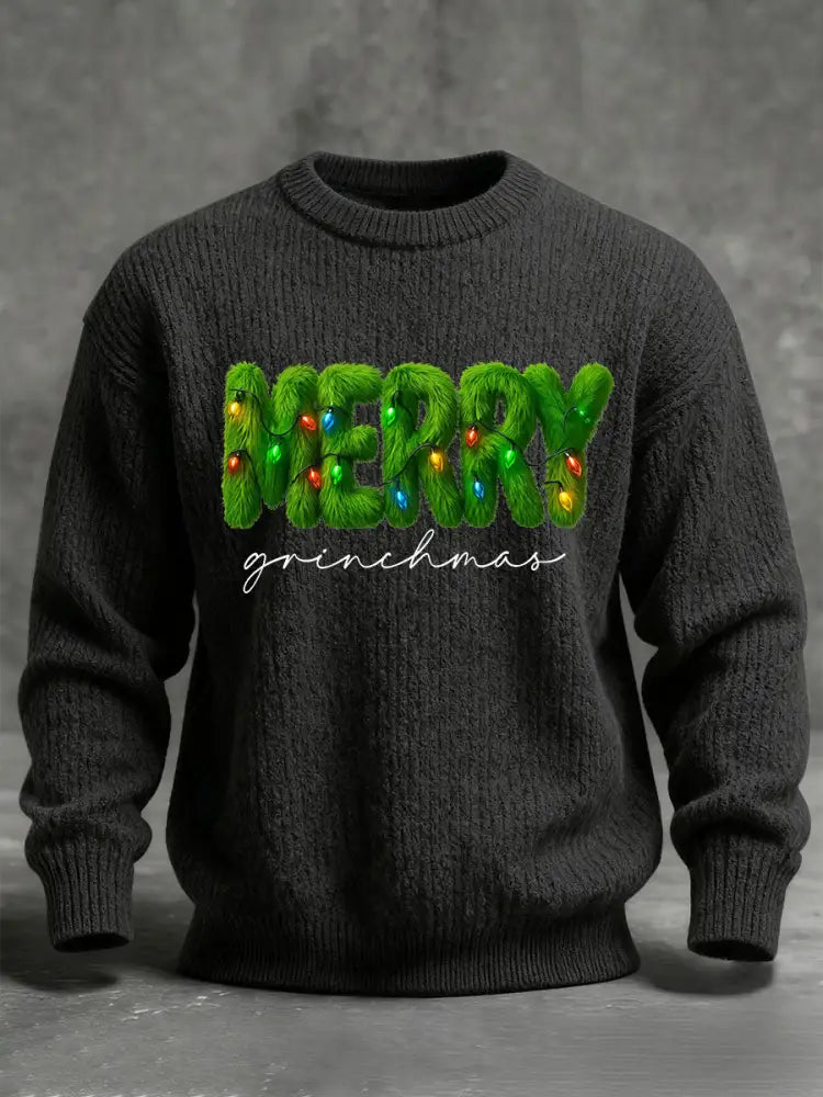 Men’s Merry Grinchmas Imitation Sweater Black / S