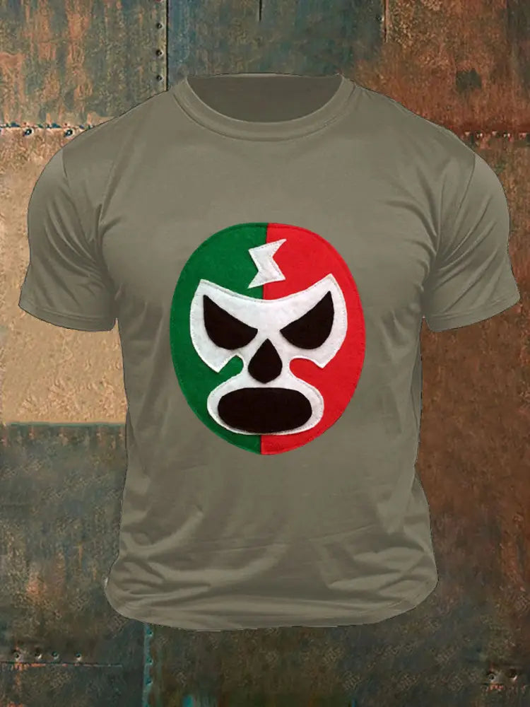 Men’s Mexican Wrestling Mask T-shirts Army Green / S