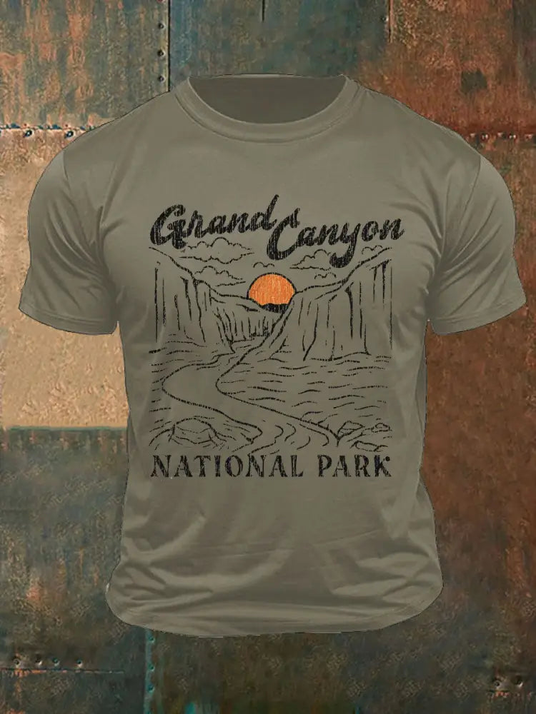 Men’s Moutains Hiking Lover Canyon Printed T-shirt Army Green / S