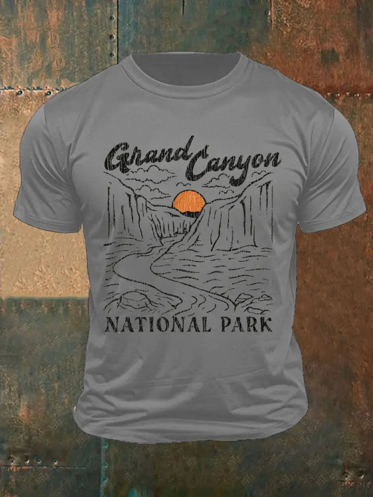 Men’s Moutains Hiking Lover Canyon Printed T-shirt Light Gray / S