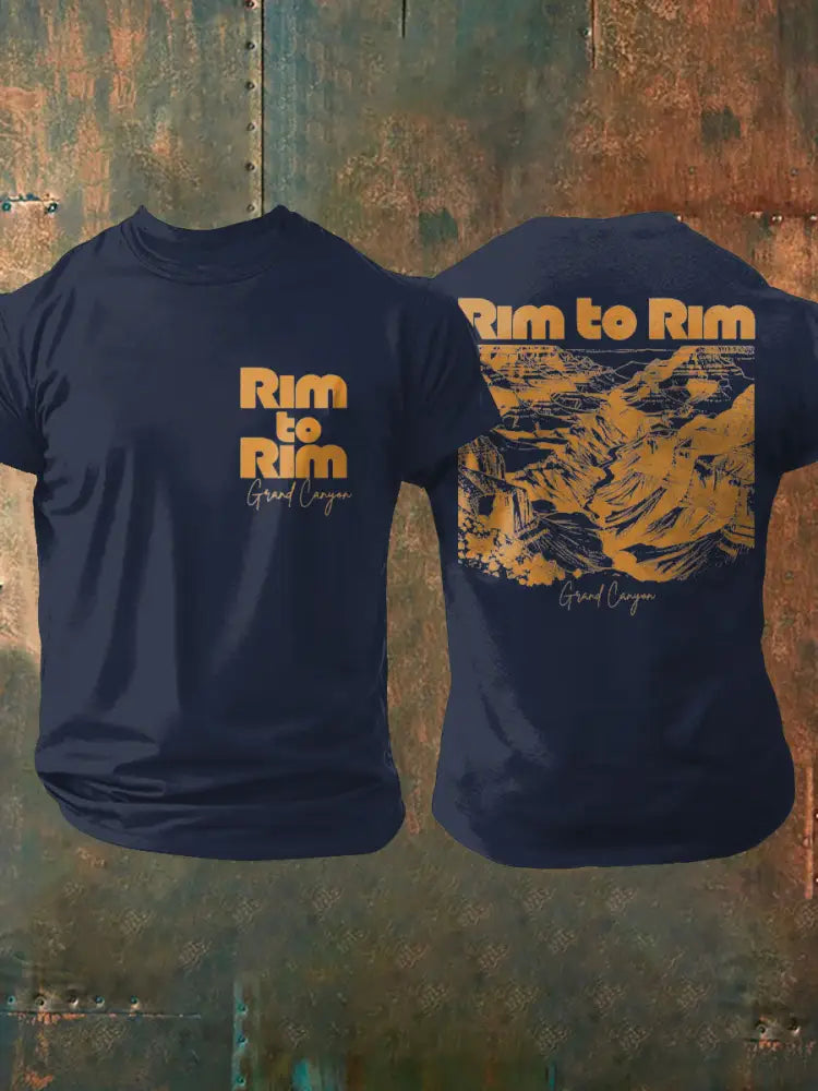 Men’s Moutains Hiking Lover Canyon Printed T-shirt Navy Blue / S