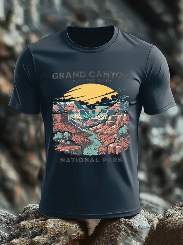 Men’s Moutains Hiking Lover Canyon Printed T-shirt Navy Blue / S
