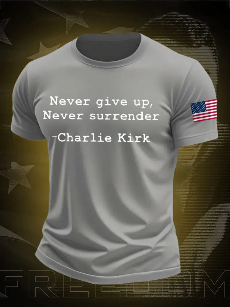 Men’s Never Surrender Freedom True Patriot Printed T-shirt Light Gray / S
