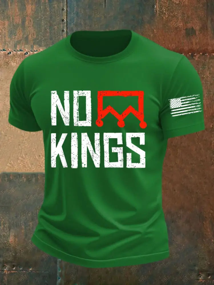 Men’s No Kings Protest Sign AntiTrump T-shirt Green / S
