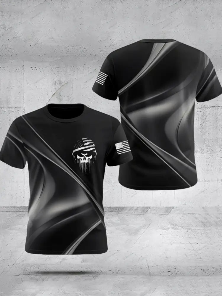 Men’s Patriotic USA Soldier Skull T-shirt Black / S