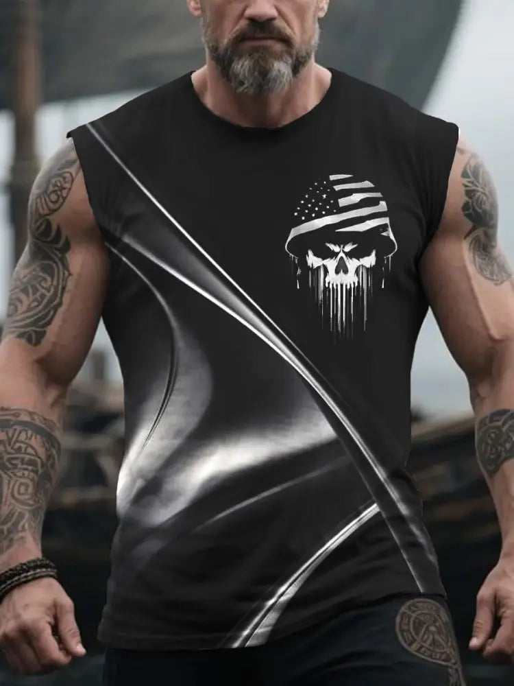 Men’s Patriotic USA Soldier Skull Vests Black / S