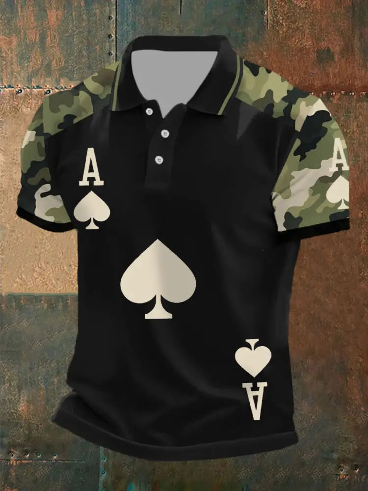 Men’s poker Ace of Spades camouflage tops Black / S