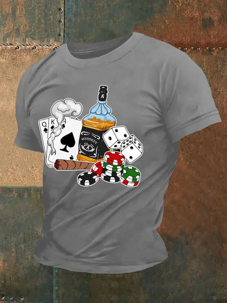 Men’s Poker Art Print T-Shirt Light Gray / S