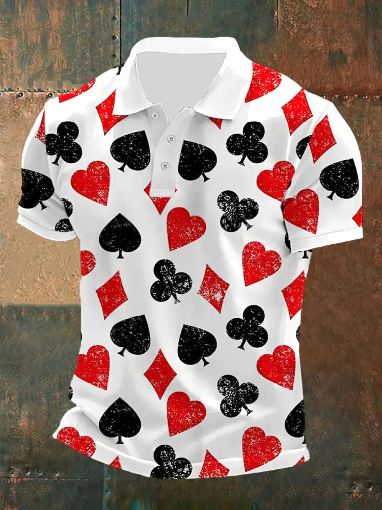 Men’s Poker Print Casual Top White / S