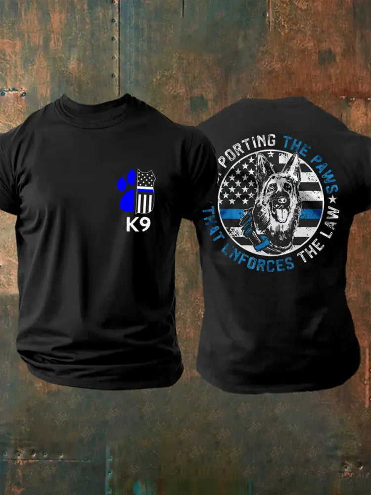 Men’s Police Dog Funny Supporting The Paws K9 Police Officer T-Shirt Black / S