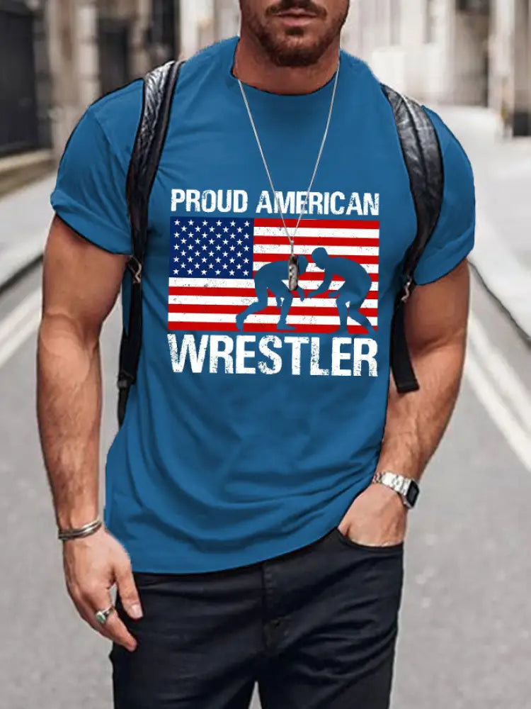 Men’s proud American Wrestler T-shirts Blue / S