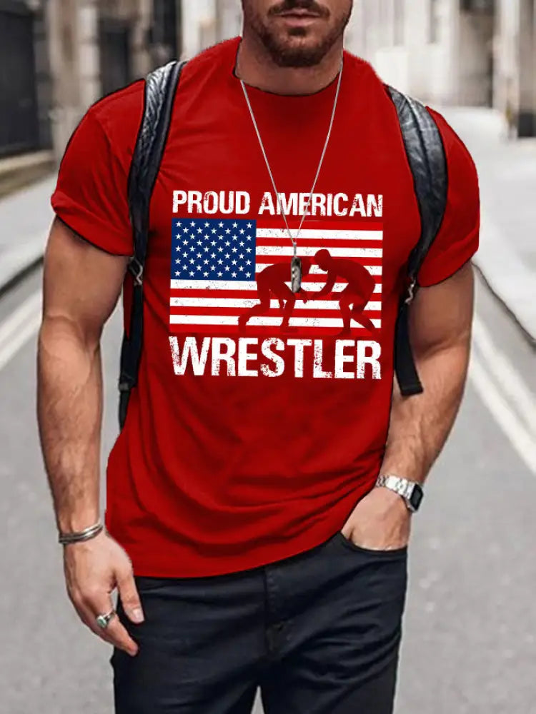 Men’s proud American Wrestler T-shirts Pure Red / S
