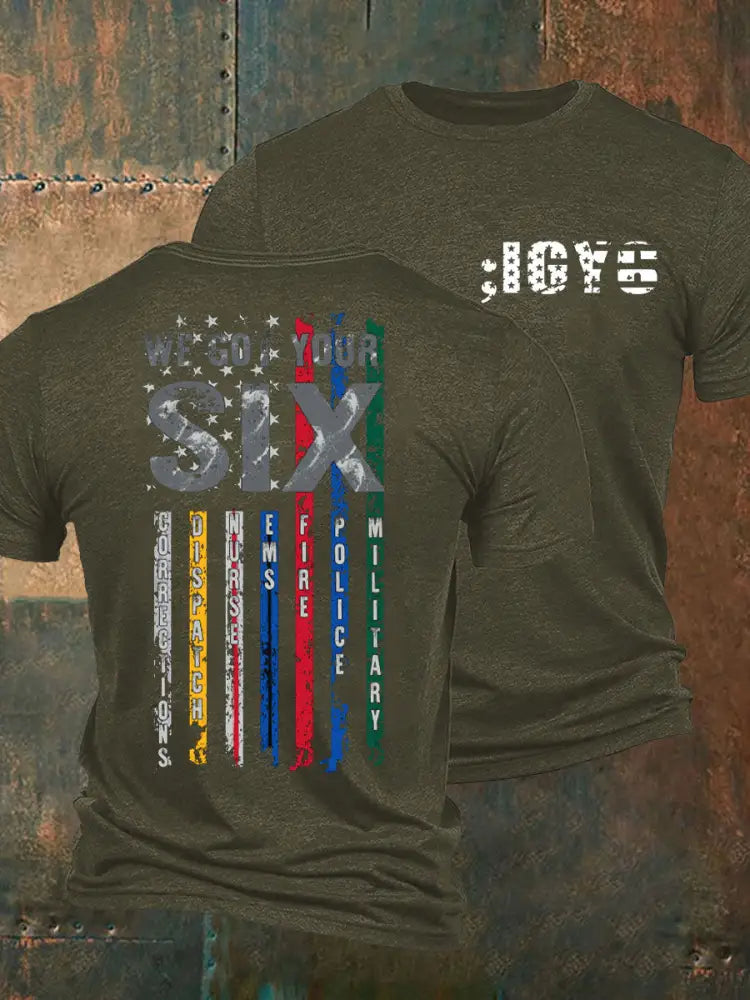 Men’s PTSD Awareness Veteran I Got You Six Printed T-Shirt Army Green / S