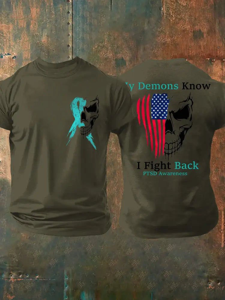 Men’s PTSD Awareness Veteran Printed T-Shirt Army Green / S