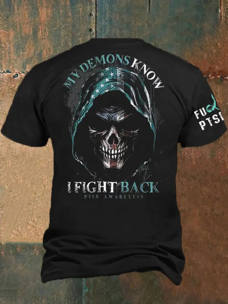 Men’s PTSD Awareness Veteran Printed T-shirt Black / S