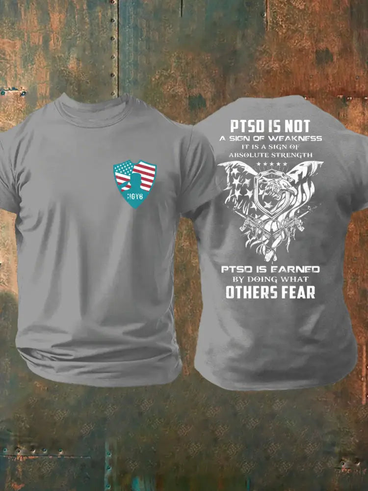 Men’s PTSD Awareness Veteran Printed T-shirt Light Gray / S