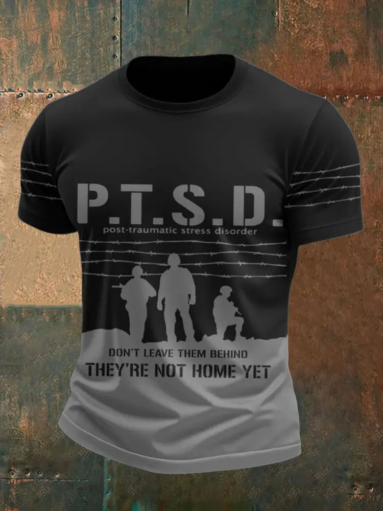 Men’s PTSD Awareness Veteran Printed T-shirt Light Gray / S