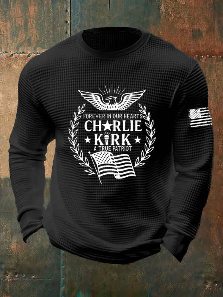 Men’s R.I.P Charlie Kirk Waffle Long Sleeve T-Shirt Black / S