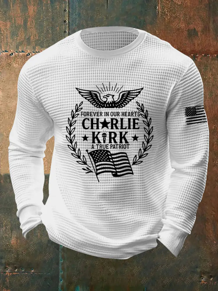 Men’s R.I.P Charlie Kirk Waffle Long Sleeve T-Shirt White / S