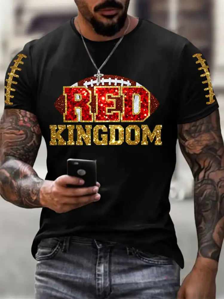 Men’s Red Kingdom Football Printed T shirt Black / S