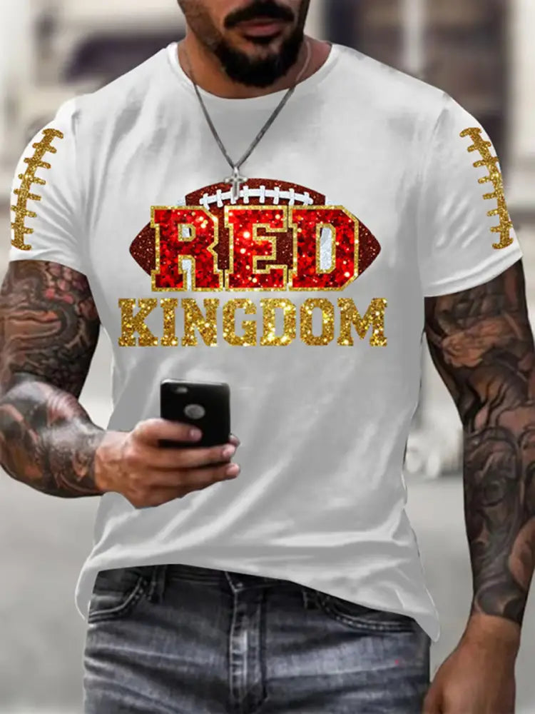 Men’s Red Kingdom Football Printed T shirt White / S