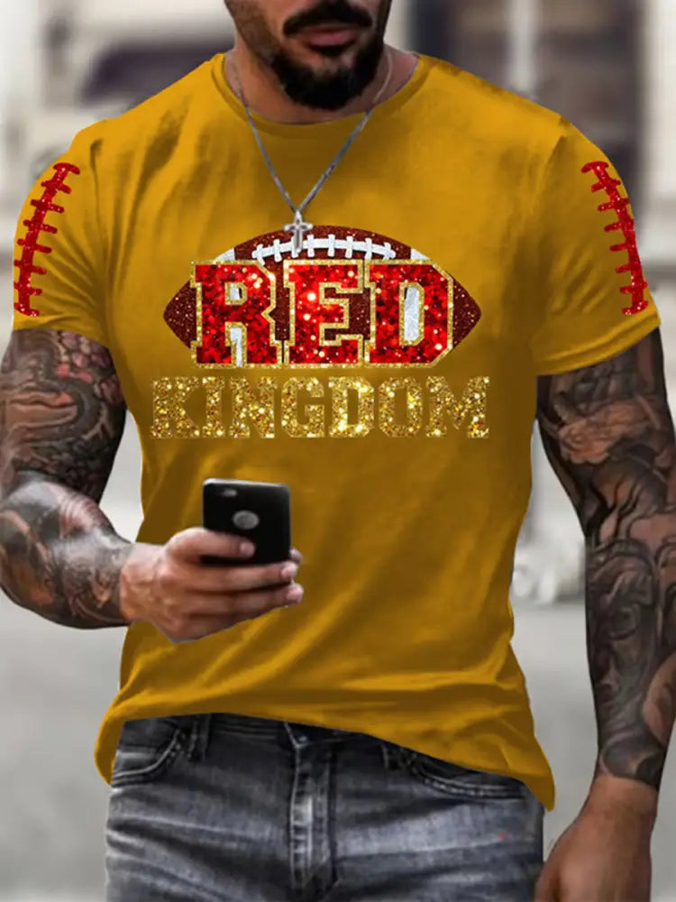 Men’s Red Kingdom Football Printed T shirt Yellow / S