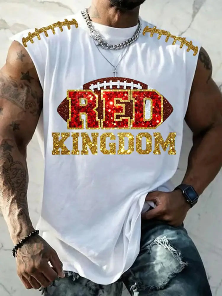 Men’s Red Kingdom Football Printed Vests White / S