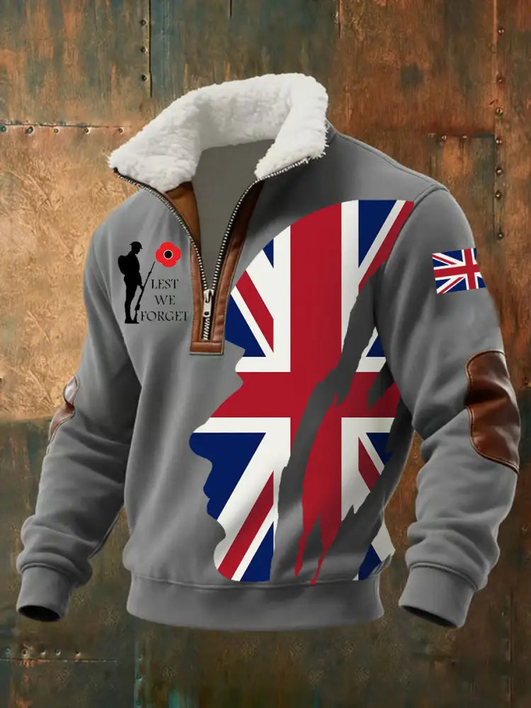 Men’s Remembrance Day Lest We Forget aggy Zip-up Hoodie Gray / S