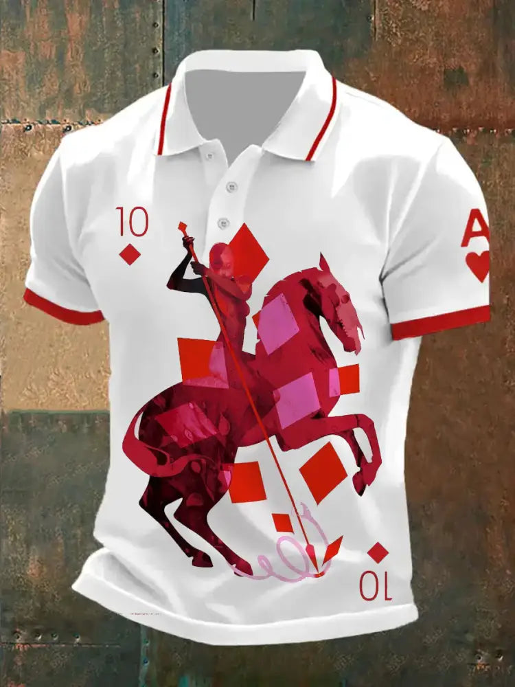 Men’s Retro Poker Art Print Casual Polo Shirt A / S