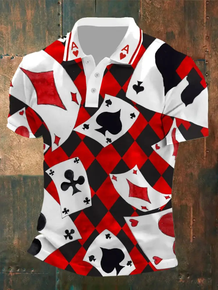 Men’s Retro Poker Art Print Casual Polo Shirt A / S