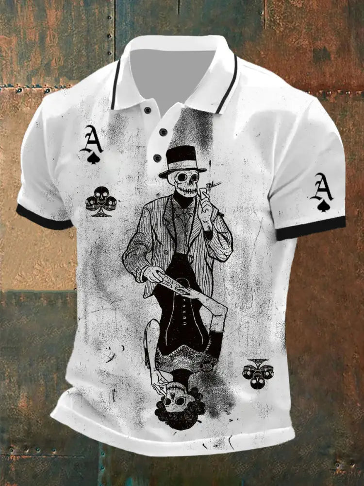 Men’s Retro Poker Art Print Casual Polo Shirt A / S
