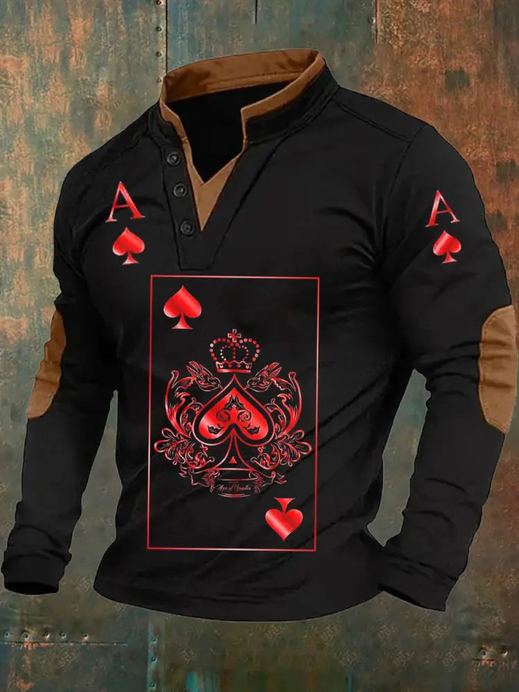 Men’s Retro Poker Pattern Casual Polo Shirt A / S