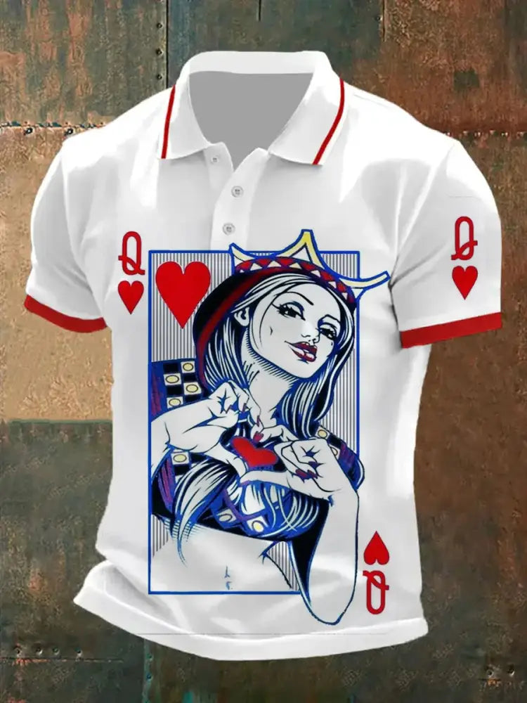 Men’s Retro Poker Pattern Casual Short Sleeve Polo Shirt A / S