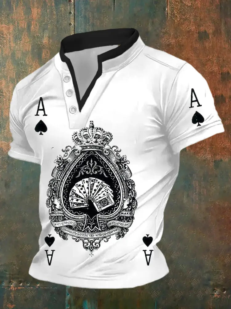 Men’s Retro Poker Pattern Casual Short Sleeve Polo Shirt A / S